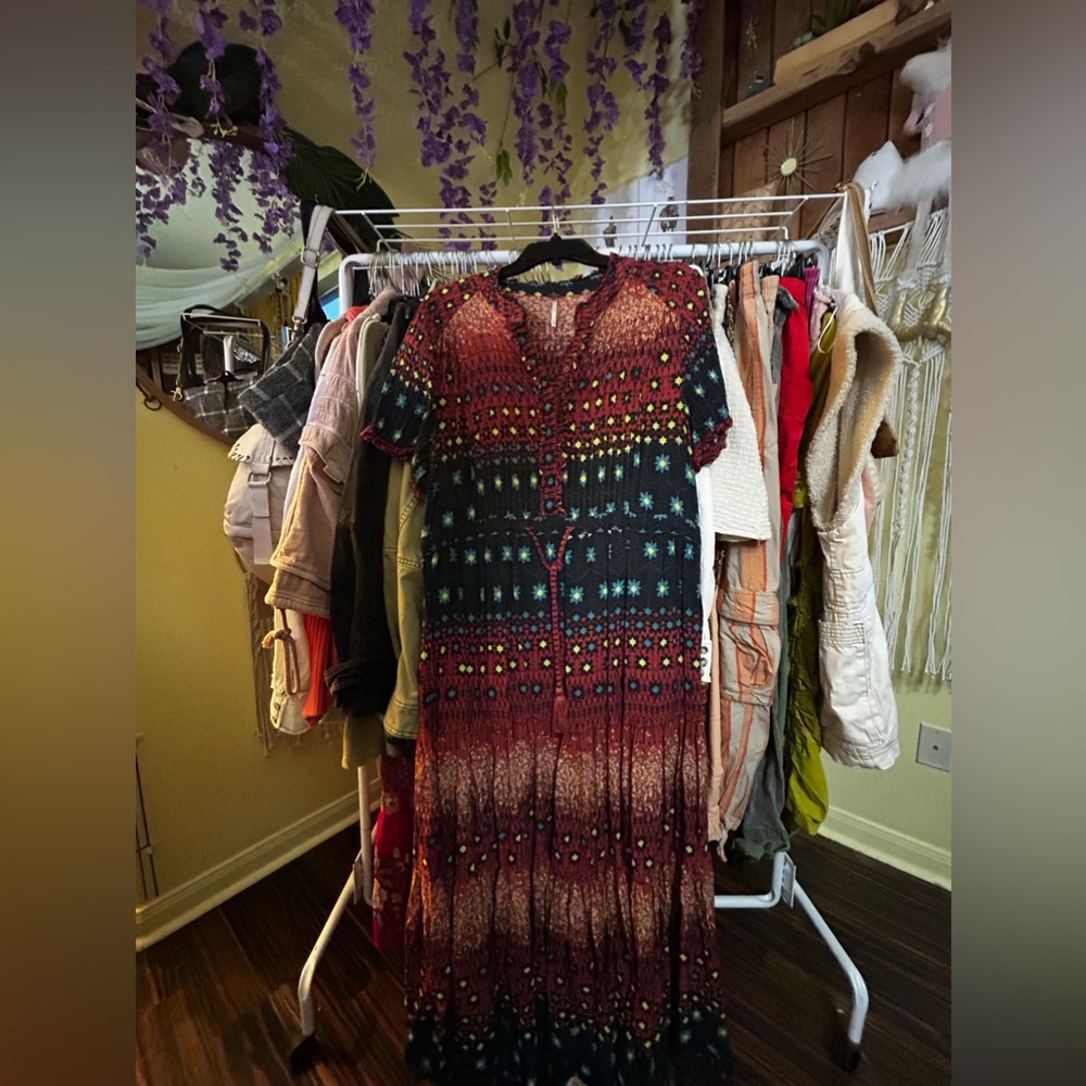 Free People Short Sleeve Multicolor Maxi Dress